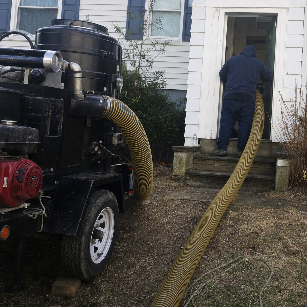 Technician using professional industrial air duct cleaning vacuum equipment